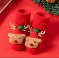 Thick red Christmas baby socks with 3D plush reindeer and non-slip soles for holiday - Approx. 1-3 Years / Reindeer with Red Hat
