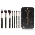 7-teiliges Make-up Pinsel Set mit schwarzem Marmor Muster und tragbarer Metalldose - 8-teiliges Set + Blechdose / Schwarzer Marmor