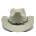 Détail du chapeau de cowboy bohème avec perles turquoise et ruban tressé ethnique - M (56-59cm) / Vert menthe