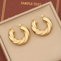 Polished gold geometric twisted hoop earrings in minimalist stainless steel metal - Twisted Chunky Hoop Style (5#)