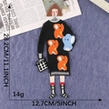 Cartoon girl embroidery patch featuring black sweater with orange elephant, 28.2cm tall - No. 2 - Black Sweater Elephant Girl