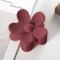 Deep pink frosted flower hair claw clip with 5-petal 3D design on a lifestyle background - 7cm / Burgundy