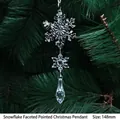 Transparent faceted snowflake ornament with teardrop pendant for Christmas tree decor - 148mm Snowflake Faceted Pointed