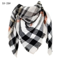 Plaid cashmere-like scarf with orange and grey geometric pattern and fringed edges - Beige/Black/Orange Plaid