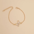 Macro shot of gold butterfly pendant necklace with iridescent crystal wings and clasp - 9# Bracelet White