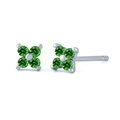 Elegant s925 silver flower stud earrings with vibrant green cubic zirconia stones - Green Silver