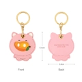 Pink pig cartoon leather keychain with golden clasp and mango detail, front and back view - Mango Pig