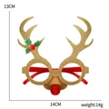 Sparkly gold reindeer Christmas glasses with green holly leaves and red plush nose - Reindeer Antler Gold