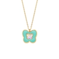 18K vergoldete Kette mit blauem Schmetterlingsanhänger und weißer Muschel-Einlage - Acryl Strass Schmetterling Anhänger Halskette - Grün