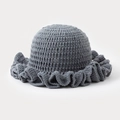Handmade crochet knit fisherman hat in solid medium grey with ruffled brim detail - One Size / Gray