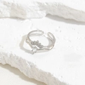 Silver crown double layer open ring with pear cut zircon and sleek minimalist finish - Crown / Platinum Color
