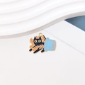 Detail of DIY alloy enamel cat pendant with orange leaves in a blue bucket with gold edges - Style 1