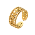 Detailed view of hollow leaf pattern and beaded edges on gold stainless steel ring - Gold Hollow Olive Leaf