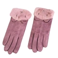 Pinkish purple faux suede winter gloves for women with touch screen fingers and plush cuffs - Cat / Purple