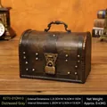 Vintage grey wooden storage box with butterfly lock and metal handle 21.5cm - Distressed Gray With Handle + Combination Lock