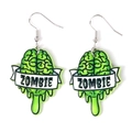 Orecchini pendenti gotici in acrilico cervello zombie verde con nastro bianco per Halloween - Cervello