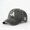 Berretto da baseball vintage grigio scuro con ricamo LA e toppa laterale in cotone - Taglia unica / Nero con logo bianco