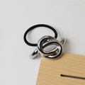 Minimalist black elastic hair tie featuring a polished silver metal knot ornament - 10# Knotted Silver