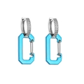 Detail of silver carabiner earrings with sparkling pave zircon and blue transparent drops - Small White Gold Blue 1 Pair