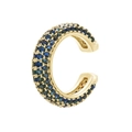 Macro shot of 18K gold plated ear cuff with pavé multi-row blue round cubic zirconia stones - Gold Deep Blue Zirconia 1PC