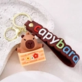 Porte-clés Capybara en silicone marron avec figurine mignonne et anneau en métal doré - Baignoire