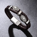 Bracelet en cuir tressé marron foncé avec fermoir magnétique boussole argentée style Viking - 21.5cm / Marron