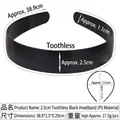 Technical drawing showing dimensions and size of the 2.5cm black plastic headband - 2.5CM Non-toothed Black Plain