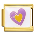 Italian style gold bracelet link with white enamel and purple heart charm pendant - Starry Sky Heart Style (ICJ974)