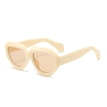 Chic cream white irregular frame sunglasses with translucent light brown lenses - Creamy White Frame Champagne Lens