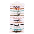 Colorful natural stone beaded friendship bracelet set on a white display card for beach style - 12Pcs Multicolor Natural Stone Chip Woven Bracelet Set