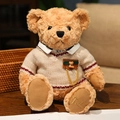 Brown teddy bear plush in beige knit sweater with black collar and metal medal detail - 28cm(0.3kg) / Camel Sweater Style