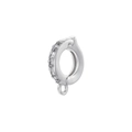 Macro detail of silver clasp accessory with zircon inlay and small round connector ring - VK250 Silver Round Clasp