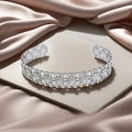 Silver hollow flower pattern open bangle bracelet in polished stainless steel - f39 Flower Hollow Style / Silver