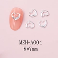 Detail of 8x7mm silver hollow heart alloy nail art charms on a soft pink manicure base - Silver Irregular Hollow Heart (A004)