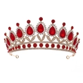 Corona da sposa vintage dorata con sette grandi cristalli rossi a goccia e strass lucidi - Zircone Rosso