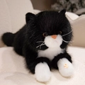Plush black and white tuxedo cat stuffed animal toy with realistic orange eyes - 50cm No Bib / Black & White