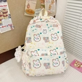 Off-white canvas kids backpack with cute rabbit print and plush bunny keychain - With Pendant / Yellow