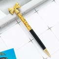 Elegant black and gold bow-top metal ballpoint pen with sparkling gold foil filling - Black (Gold Chain)