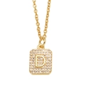 Golden necklace featuring a square pendant with letter D and cubic zirconia inlay - Letter D