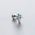 Titanium stalen oorknopje met blauwe ster zirkoon, maanmotief en zilveren vlindervleugel - Gevleugelde Ster Maan Stijl (A34-3#)
