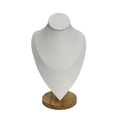White velvet bust necklace display stand with premium round wooden base for jewelry - White
