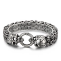 Men's retro silver titanium steel Byzantine chain bracelet with double skull charms - Antique Black (KB161745-KFC)