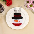 Porte-couverts bonhomme de neige de Noël pour décorations de table - Bonhomme de Neige au Chapeau Noir