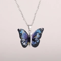 Detailed view of butterfly pendant with blue-purple starry texture and micro-inlaid zircon - Silver Chain-Fantasy Blue