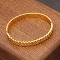 Detail of gold-plated bangle with dual-row disc texture and smooth metal finish - Disc Splicing Polished Style (6#)