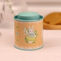 Orange tin tea canister with rabbit illustration and blue double lid for gift storage - Lily of the Valley Rabbit
