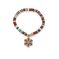 Bracelet de Noël en perles d'argile rouge et verte avec breloque flocon de neige dorée et cristaux - Argile Polymère Breloque Flocon de Neige