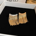 Elegant gold metal tassel earrings with long fringe chains in a black luxury jewelry box - Gold Round Arc Tassel (14#) / Gold