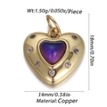 Copper heart-shaped charm with purple enamel inlay and crystals for DIY jewelry - Cx157-7 / 18K Gold