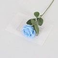 Single realistic blue velvet artificial rose with green stem on white background - Small Velvet Sky Blue